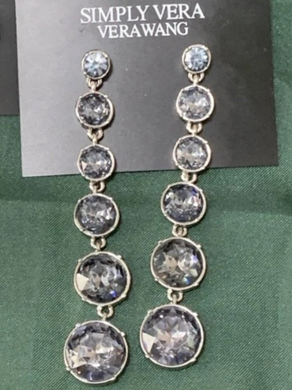 VERA WANG Rocker Chic Silver Gray Crystal Graduated Drop Earrings**NEW!